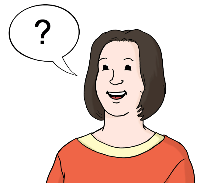 Grafik: Eine Person mit einer Sprechblase mit Fragezeichen